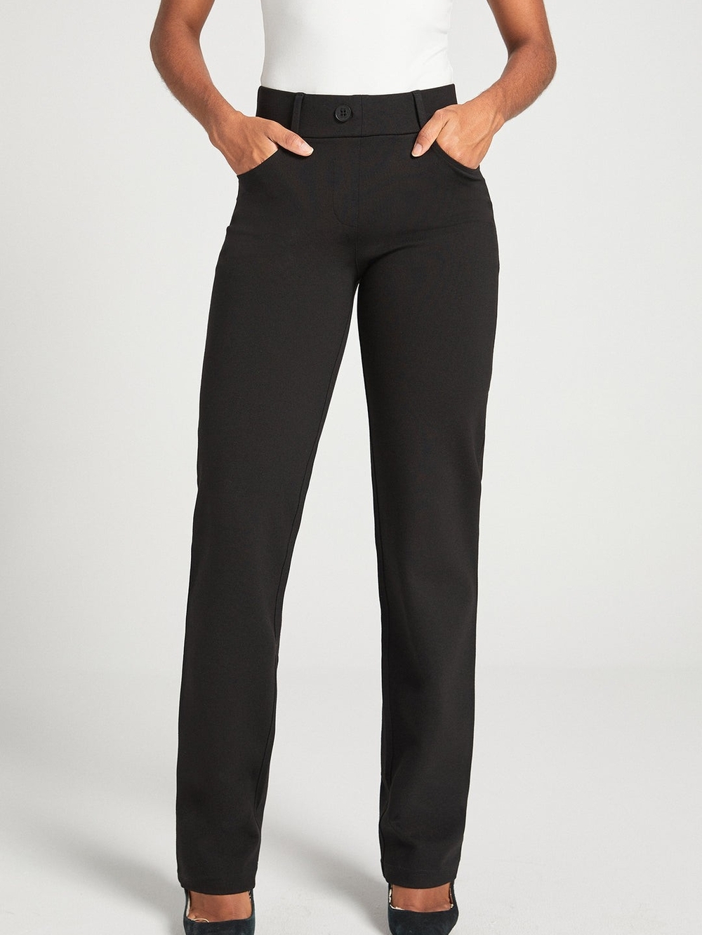 Betabrand Black Straight-Leg Women's Trousers